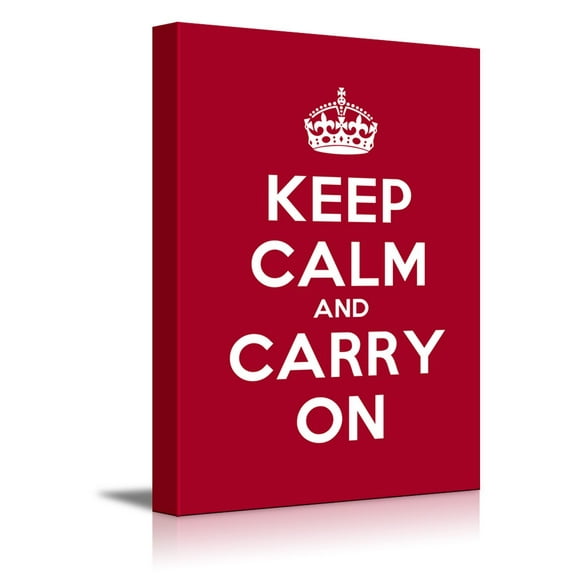 Canvas Wall Art Gallery Wrap Canvas Prints - Keep Calm and Carry On | Stretched Deep Red Canvas Home Art Ready to Hang - 24" x 36"