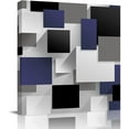 thumbnail image 1 of Canvas Wall Art Geometric 3D Abstract Navy Blue Black Gray Square Pattern Picture Modern Artwork Printed on Canvas - Oil Painting for Wall Decor - Stretched and Framed Ready to Hang - 12" x 12", 1 of 6