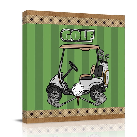 Canvas Wall Art, Golf Balls Framed Canvas Prints for Bathroom Desk, Green Sports Art Truck Brown Lattice Small Gallery Wrapped Wall Decor for Home Office, Gifts, 8"x8" Ship Next Day