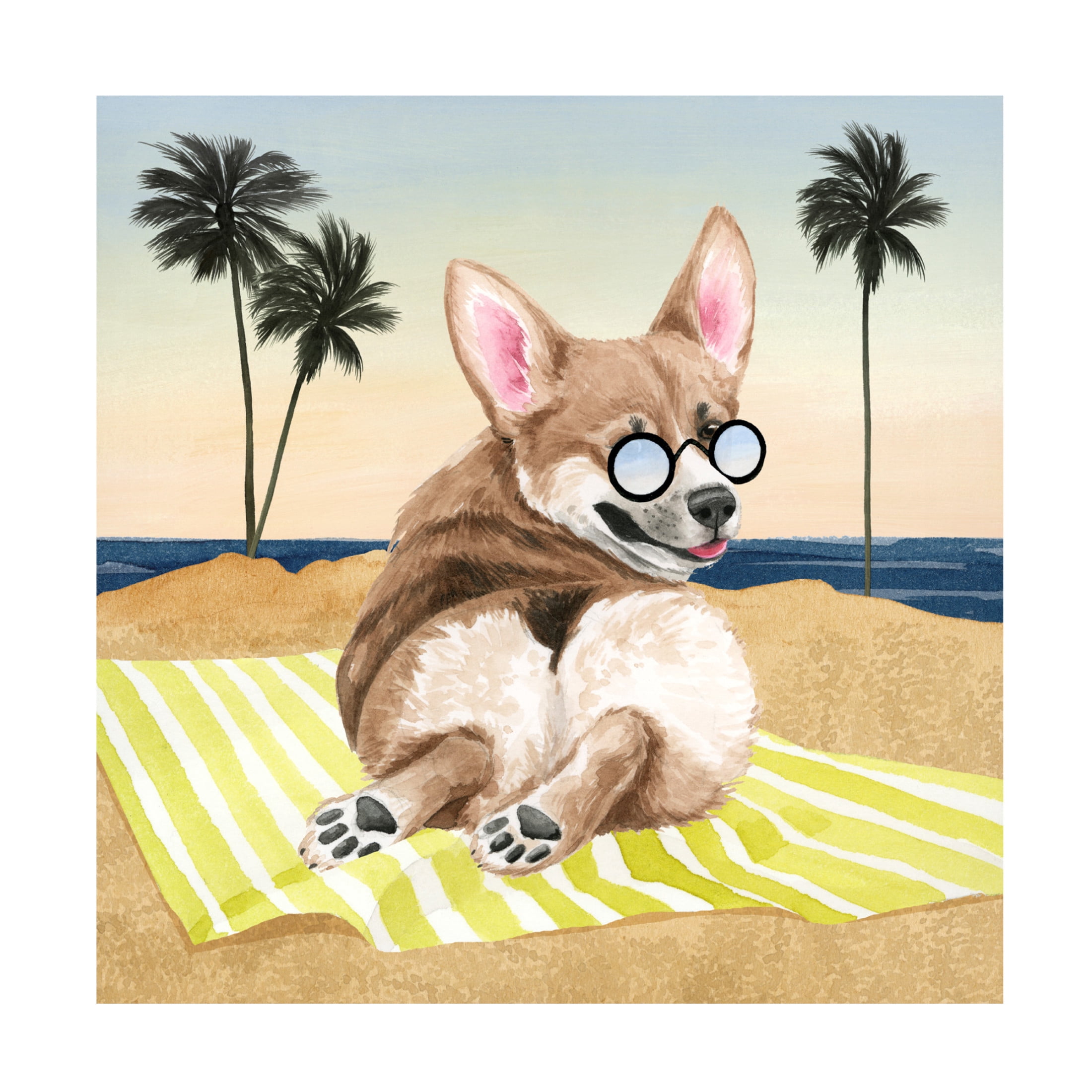 Canvas Wall Art - Grace Popp 'Sun Lovin' Pups II' Wall Art for Living Room, Bedroom, or Office Décor by Trademark Fine Art - 18 x 18 Inches