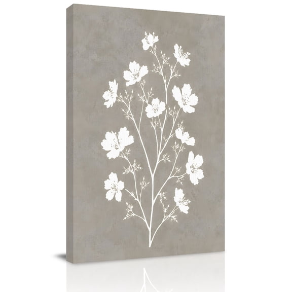 Canvas Wall Art, Gray Floral Blossom Framed Canvas Prints for Kitchen Bedroom, Farmhouse Vintage Botanical Flowers Small Gallery Wrapped Wall Decor for Home Office, Gifts, 8"x12" Ship Next Day