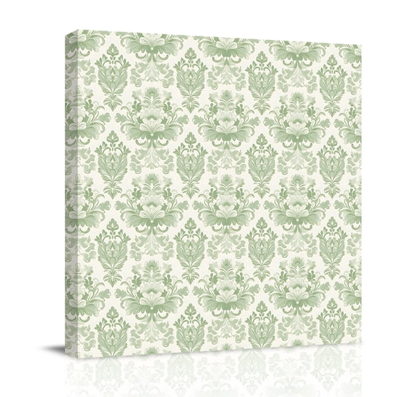 Canvas Wall Art, Green Boho Floral Framed Canvas Prints for Bathroom Desk, Vintage Ethnic Tribe Abstract Art Small Gallery Wrapped Wall Decor for Home Office, Gifts, 8"x8" Ship Next Day