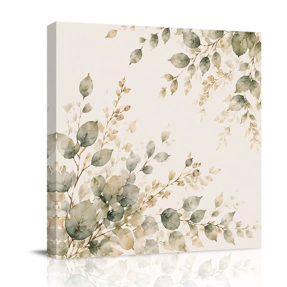 Canvas Wall Art, Green Eucalyptus Leaves Framed Canvas Prints for Bathroom Desk, Farmhouse Vintage Watercolor Plants Small Gallery Wrapped Wall Decor for Home Office, Gifts, 8"x8" Ship Next Day