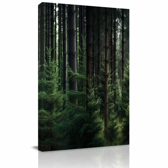 Canvas Wall Art, Green Forest Framed Canvas Prints for Kitchen Bedroom, Mysterious Primitive Forest Pine Tree Small Gallery Wrapped Wall Decor for Home Office, Gifts, 8"x12" Ship Next Day