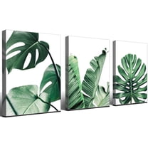 Canvas Wall Art Green Leaf Simple Life Painting Dathroom Wall Decor Monstera Plant 3 Pieces Framed Canvas Pictures Contemporary Watercolor Artwork Ready to Hang for Home Decoration Office Wall Decor