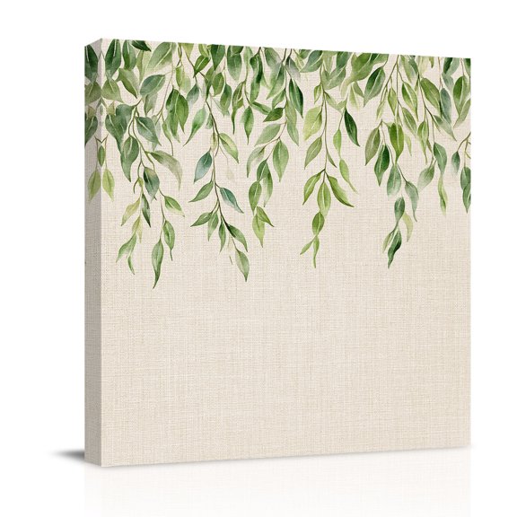 Canvas Wall Art, Green Leaves Vines Framed Canvas Prints for Bathroom Desk, Vintage Country Pastoral Plants Small Gallery Wrapped Wall Decor for Home Office, Gifts, 8"x8" Ship Next Day