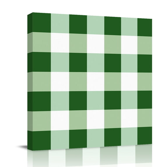 Canvas Wall Art, Green Plaid Framed Canvas Prints for Bathroom Kitchen, Spring Summer Farmhouse Buffalo Checkered Gallery Wrapped Wall Decor for Home Office, Gifts, 10"x10" Ship Next Day