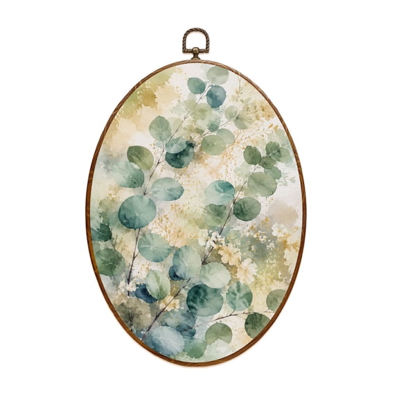 Canvas Wall Art Green Plants Leaves Floral Flowers Vine Home Decor Art Eucalyptus Oval Framed Canvas Prints Vintage Wall Hanging Decor for Home Decorations 8.6"x11.4"