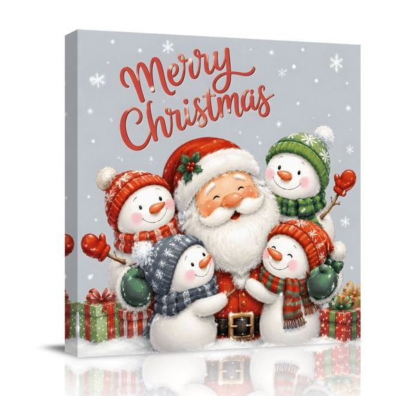 Canvas Wall Art, Grey Christmas Framed Canvas Prints for Bedroom Office, Santa Snowman Xmas Snowflake Gifts Large Gallery Wrapped Wall Decor for Home Office, Gifts, 16"x16" Ship Next Day