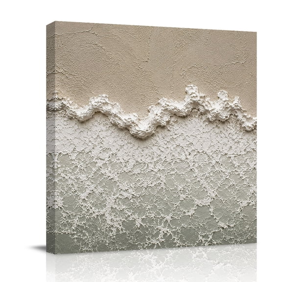 Canvas Wall Art, Grey Coastal Waves Framed Canvas Prints for Bathroom Desk, Abstract Summer Ocean Sand Modern Art Small Gallery Wrapped Wall Decor for Home Office, Gifts, 8"x8" Ship Next Day