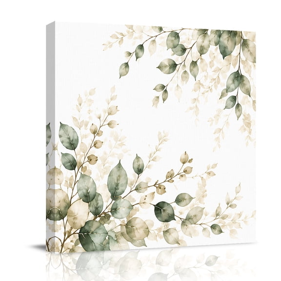 Canvas Wall Art, Grey Eucalyptus Leaves Framed Canvas Prints for Bathroom Desk, Botanical Watercolor Country Small Gallery Wrapped Wall Decor for Home Office, Gifts, 8"x8" Ship Next Day