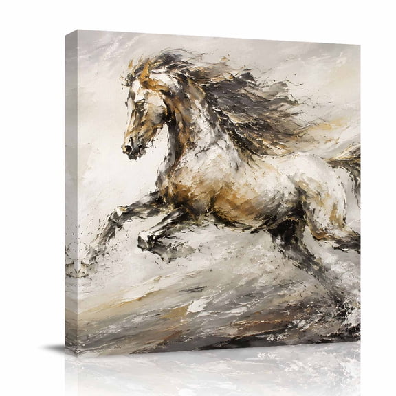 Canvas Wall Art, Grey Horse Framed Canvas Prints for Bathroom Desk, Vintage Abstract Oil Painting Galloping Small Gallery Wrapped Wall Decor for Home Office, Gifts, 8"x8" Ship Next Day