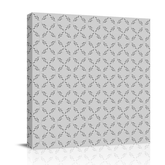 Canvas Wall Art, Grey Morocco Framed Canvas Prints for Bathroom Desk, Abstract Geometric Leaf Diamond Lattice Small Gallery Wrapped Wall Decor for Home Office, Gifts, 8"x8" Ship Next Day