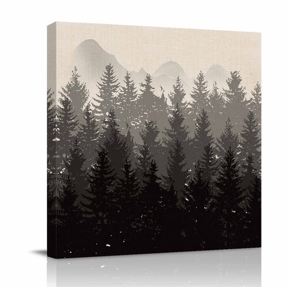 Canvas Wall Art, Grey Ombre Framed Canvas Prints for Bathroom Desk, Fall Forest Black Abstract Art Harvest Burlap Small Gallery Wrapped Wall Decor for Home Office, Gifts, 8"x8" Ship Next Day
