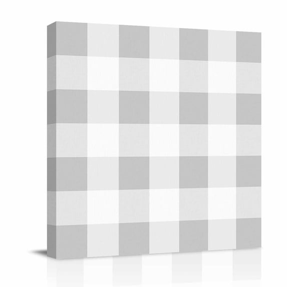 Canvas Wall Art, Grey Plaid Framed Canvas Prints for Bathroom Kitchen, Spring Summer Farmhouse Buffalo Checkered Gallery Wrapped Wall Decor for Home Office, Gifts, 10"x10" Ship Next Day
