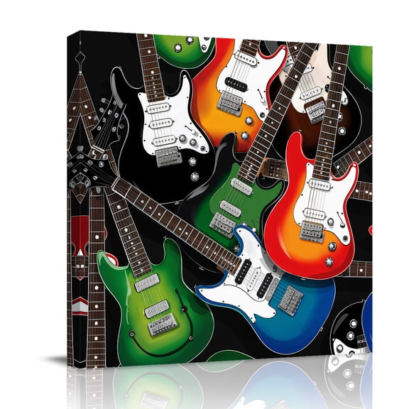 Canvas Wall Art, Guitar Framed Canvas Prints for Bathroom Kitchen, Cartoon Modern Colorful Guitars Gallery Wrapped Wall Decor for Home Office, Gifts, 10"x10" Ship Next Day