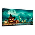 Canvas Wall Art Halloween Pumpkins Witch Hat Candles Table Landscape