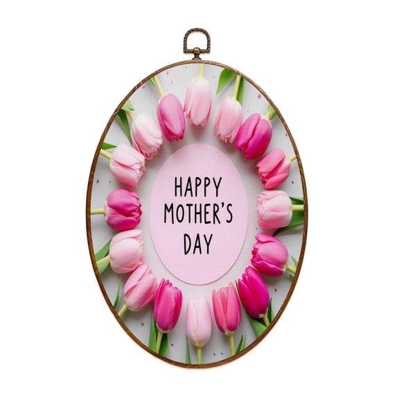 Canvas Wall Art Happy Mother s Day Gift Beautiful flowers for Mother s Day Oval Framed Canvas Prints Vintage Wall Hanging Decor for Home Decorations 8.6"x11.4"