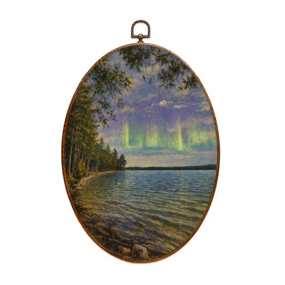 Canvas Wall Art Higgins Lake South State Park Oval Framed Canvas Prints Vintage Wall Hanging Decor for Home Bathroom Decorations Gift for Mom Women 8.6"x11.4"