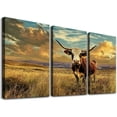 thumbnail image 1 of Canvas Wall Art Highland Cow Cattle Longhorn Cattle Picture Texas Wildlife in Sunset Farm Painting Modern Home Farmhouse Decor Framed, 1 of 6