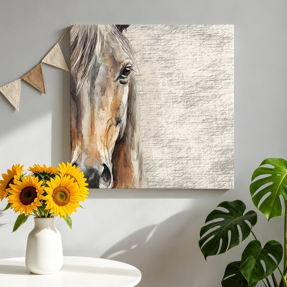 Canvas Wall Art Horse Head Canvas Art Print Animal Farmhouse Rustic Watercolor Pictures Wall Decor for Living Room Bedroom Artwork Decorations Stretched Framed Ready to Hang 8"x8"