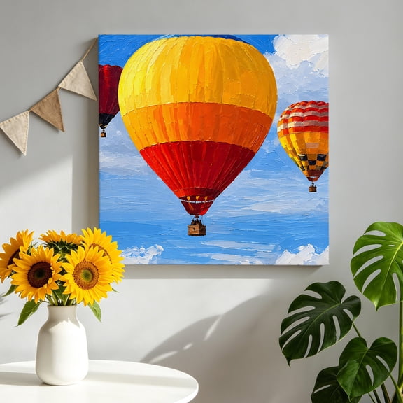 Canvas Wall Art Hot Air Balloons Canvas Art Print Modern Travel Yellow Red Blue Sky White Clouds Pictures Wall Decor for Living Room Bedroom Artwork Decorations Stretched Framed Ready to Hang 8"x8"