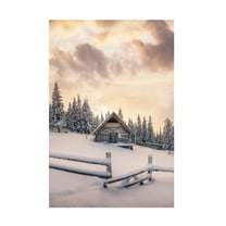 Canvas Wall Art - Incado 'Snowy Cabin in the Woods' Wall Art for Living Room, Bedroom, or Office Décor by Trademark Fine Art - 12 x 19 Inches