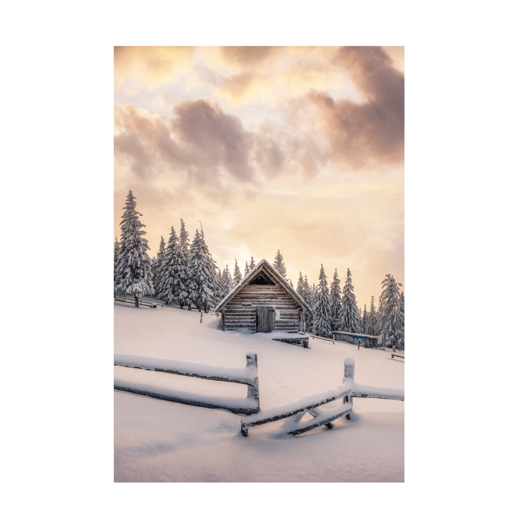 Canvas Wall Art - Incado 'Snowy Cabin in the Woods' Wall Art for Living Room, Bedroom, or Office Décor by Trademark Fine Art - 22 x 32 Inches