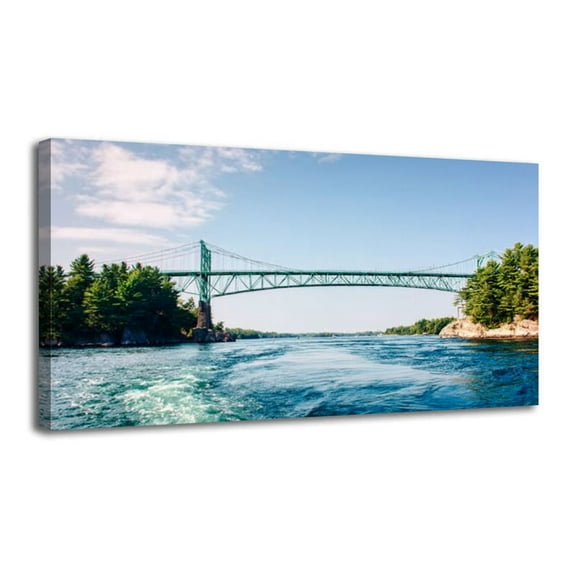 Canvas Wall Art Islands International Bridge Saint Lawrence River Wall Decor for Living Room Bathroom Bedroom Office 30" x 60" Art Paintings, Ready to Hang