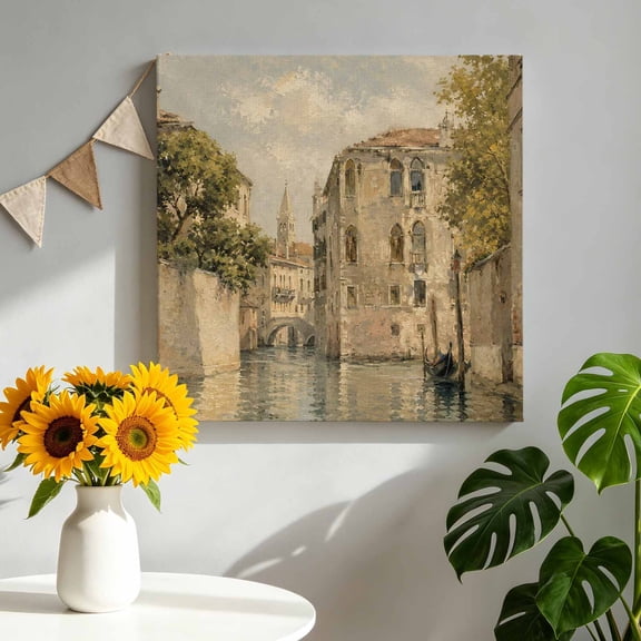 Canvas Wall Art Italian Palazzo Canvas Art Print Romantic Classic Historic Venetian Waterway Vintage Wall Decor for Living Room Bedroom Artwork Decorations Stretched Framed Ready to Hang 8"x8"