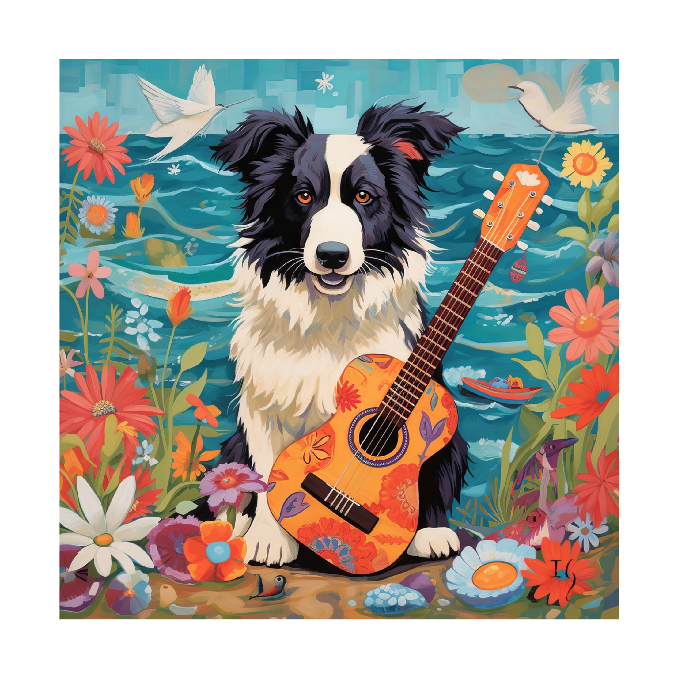 Canvas Wall Art - Ivan Guaderrama 'Beachside Collie Charm' Wall Art for Living Room, Bedroom, or Office Décor by Trademark Fine Art - 18 x 18 Inches