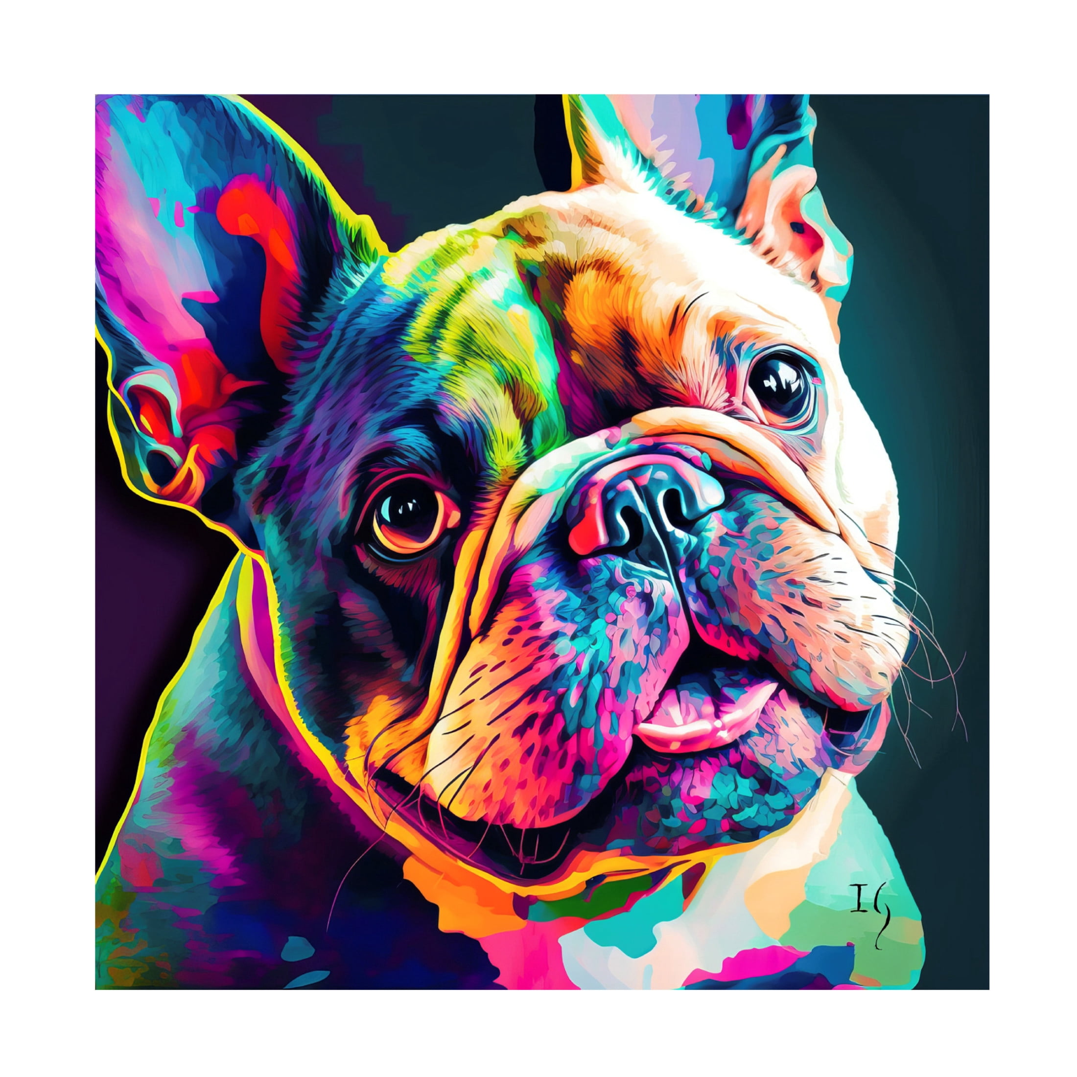 Canvas Wall Art - Ivan Guaderrama 'Vivid Bulldog Stare' Wall Art for Living Room, Bedroom, or Office Décor by Trademark Fine Art - 14 x 14 Inches