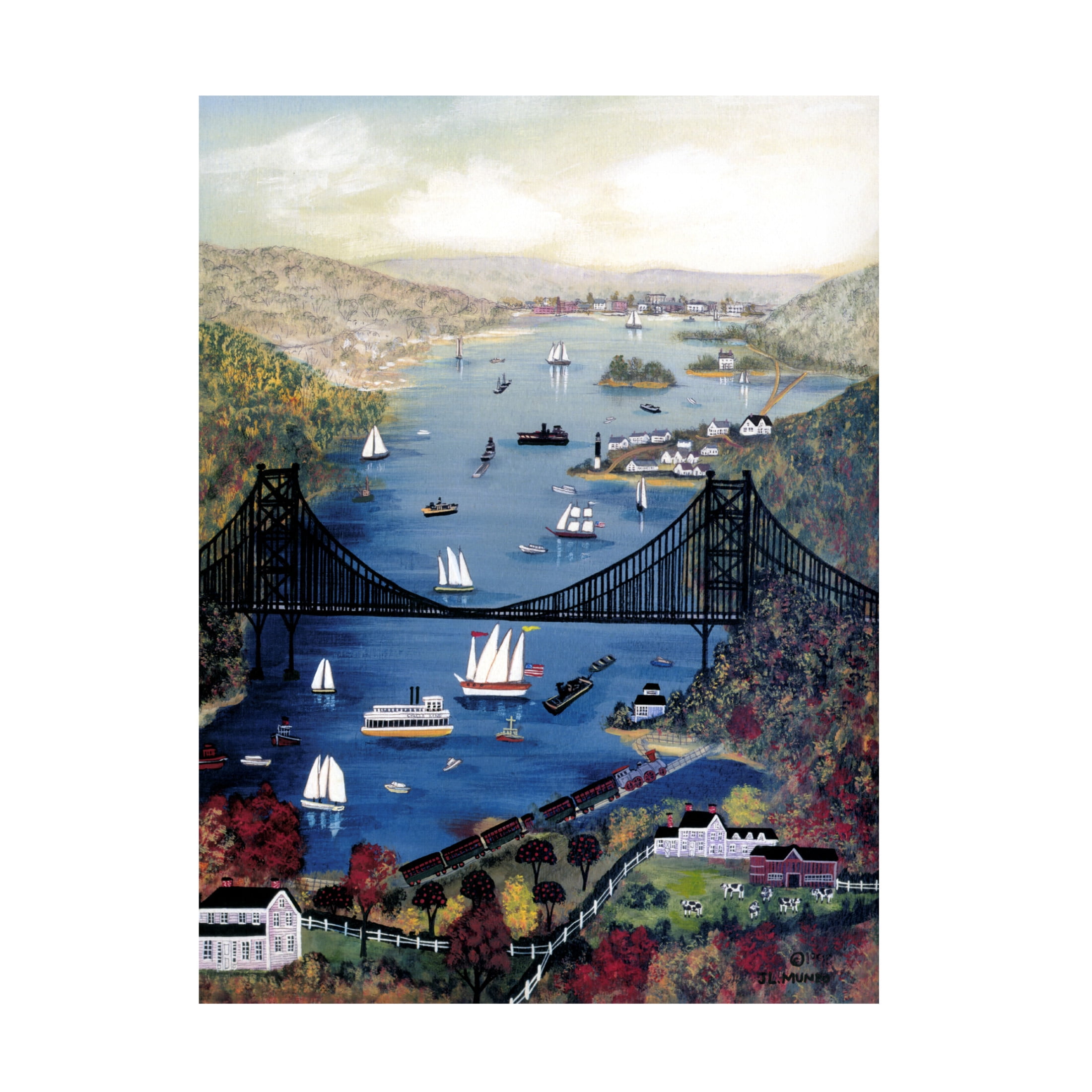 Canvas Wall Art - JL Munro 'Bear Mountin Bridge - Hudson River' Wall Art for Living Room, Bedroom, or Office Décor by Trademark Fine Art - 24 x 32 Inches