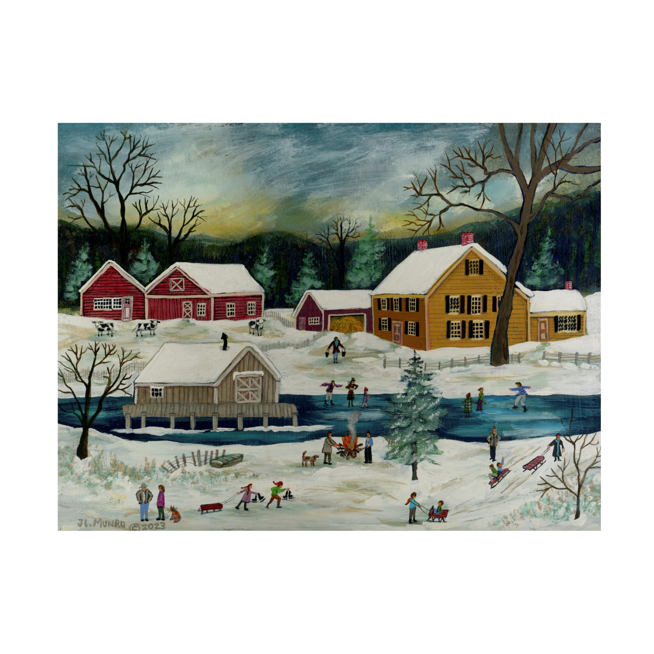Canvas Wall Art - JL Munro 'Winter by the Boathouse' Wall Art for Living Room, Bedroom, or Office Décor by Trademark Fine Art - 19 x 14 Inches