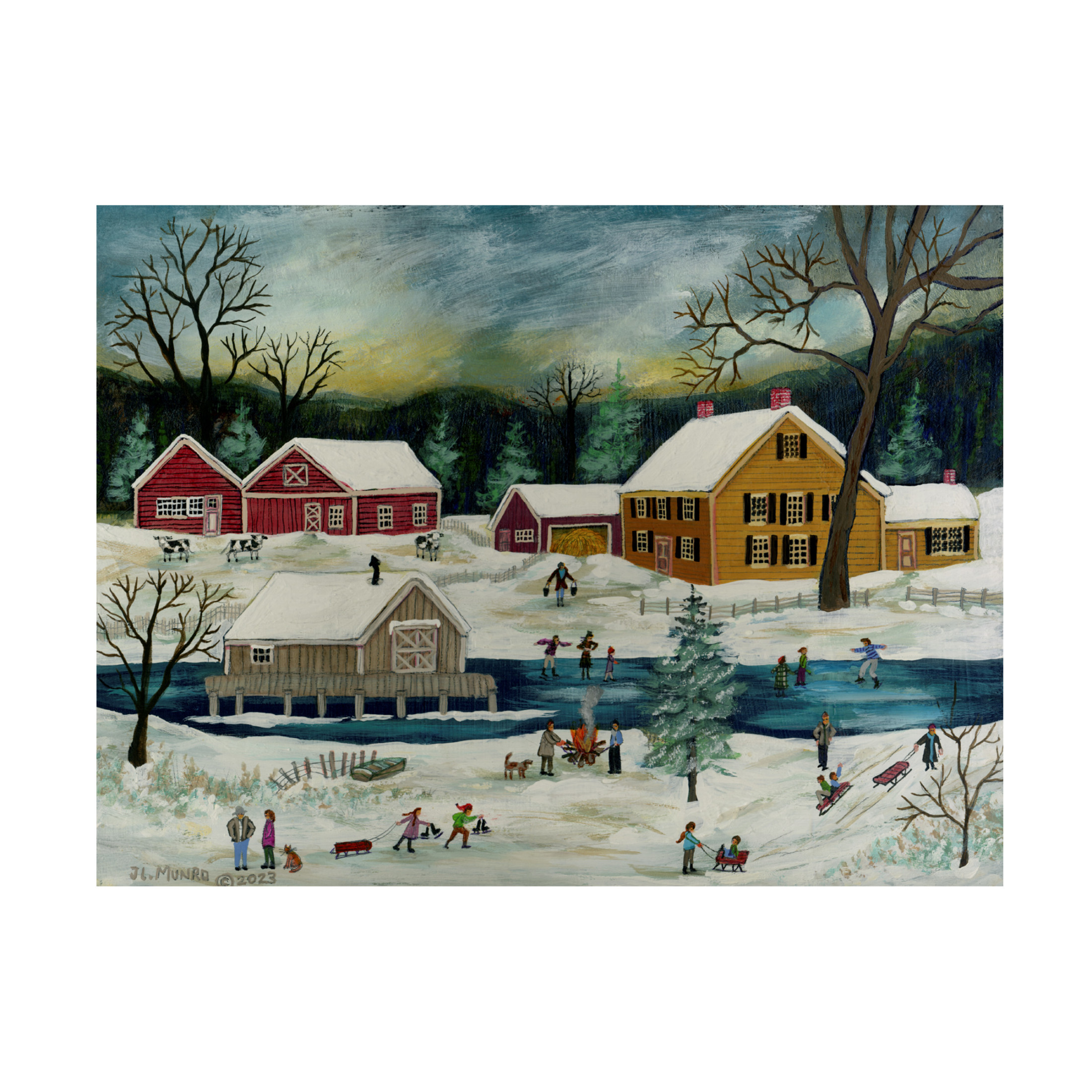 Canvas Wall Art - JL Munro 'Winter by the Boathouse' Wall Art for Living Room, Bedroom, or Office Décor by Trademark Fine Art - 47 x 35 Inches