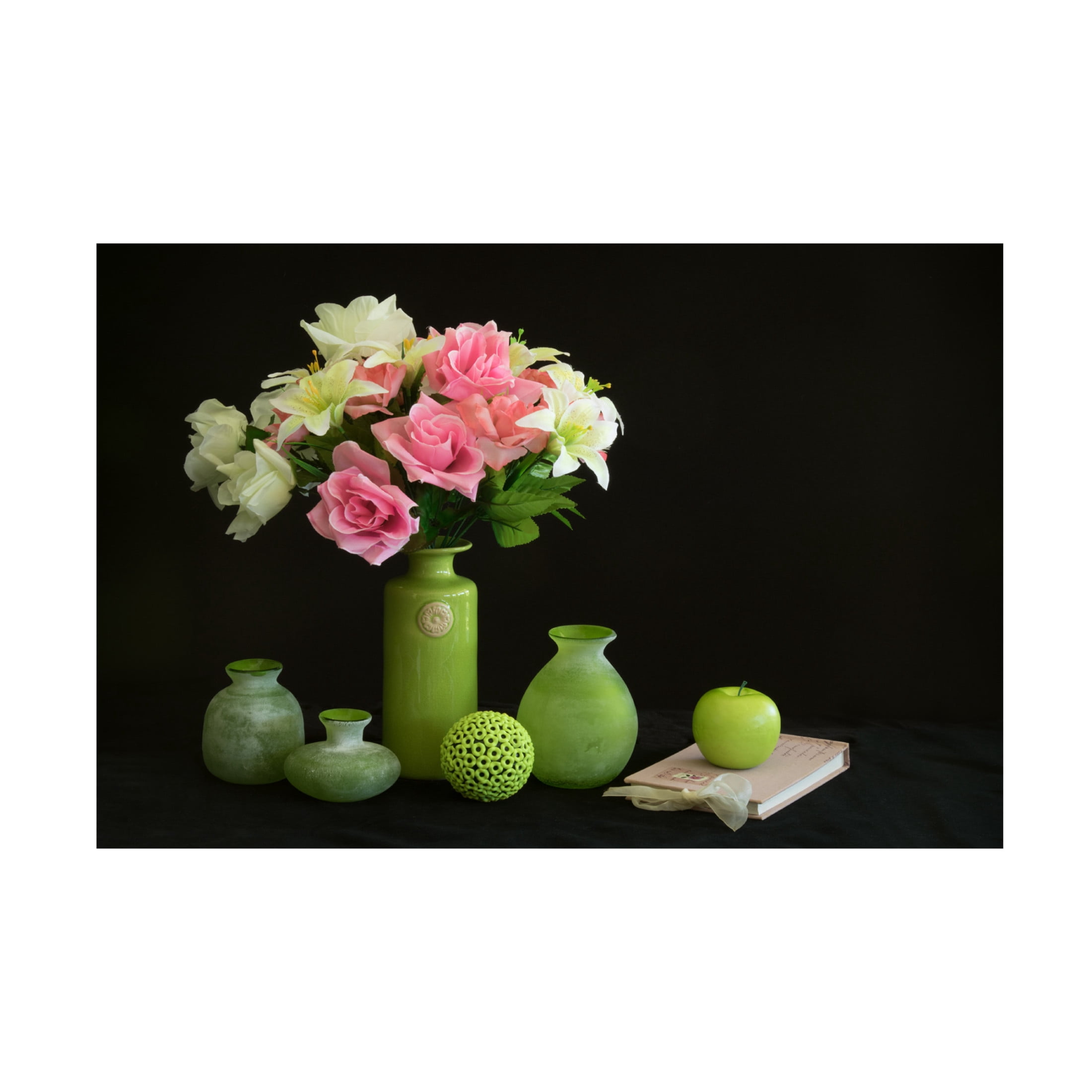 Canvas Wall Art - Jacqueline Hammer 'Roses And Apple' Wall Art for Living Room, Bedroom, or Office Décor by Trademark Fine Art - 19 x 12 Inches