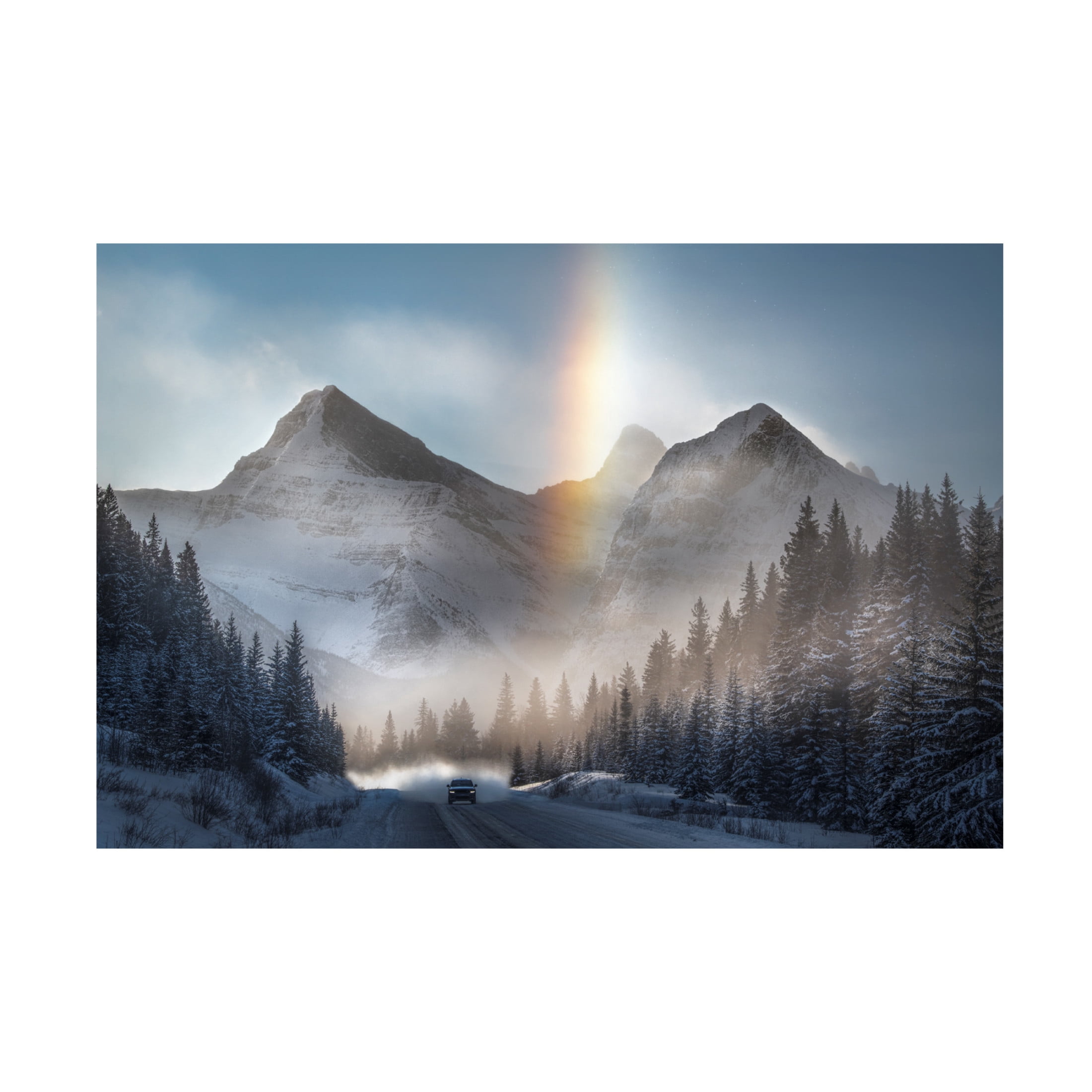 Canvas Wall Art - James S. Chia 'Riding Under Frozen Rainbow' Wall Art for Living Room, Bedroom, or Office Décor by Trademark Fine Art - 19 x 12 Inches