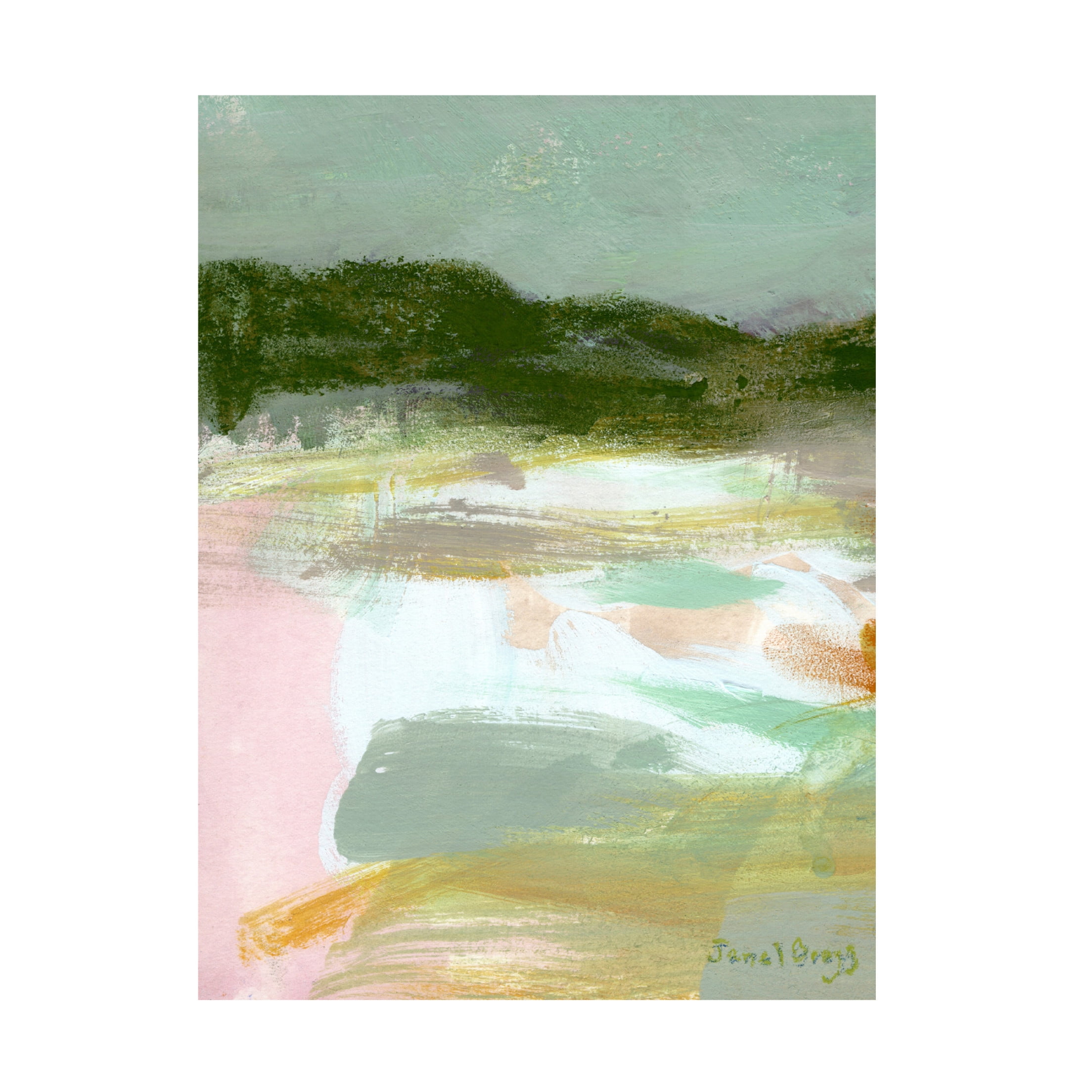 Canvas Wall Art - Janel Bragg 'Landscape in Green Gold and Pink I' Wall Art for Living Room, Bedroom, or Office Décor by Trademark Fine Art - 18 x 24 Inches