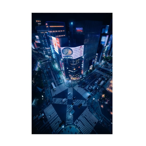 Canvas Wall Art - Javier De La 'Crossing Ginza' Wall Art for Living Room, Bedroom, or Office Décor by Trademark Fine Art - 12 x 19 Inches