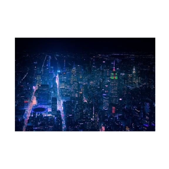 Canvas Wall Art - Javier De La 'Nyc Neon Noir' Wall Art for Living Room, Bedroom, or Office D?cor by Trademark Fine Art - 19 x 12 Inches