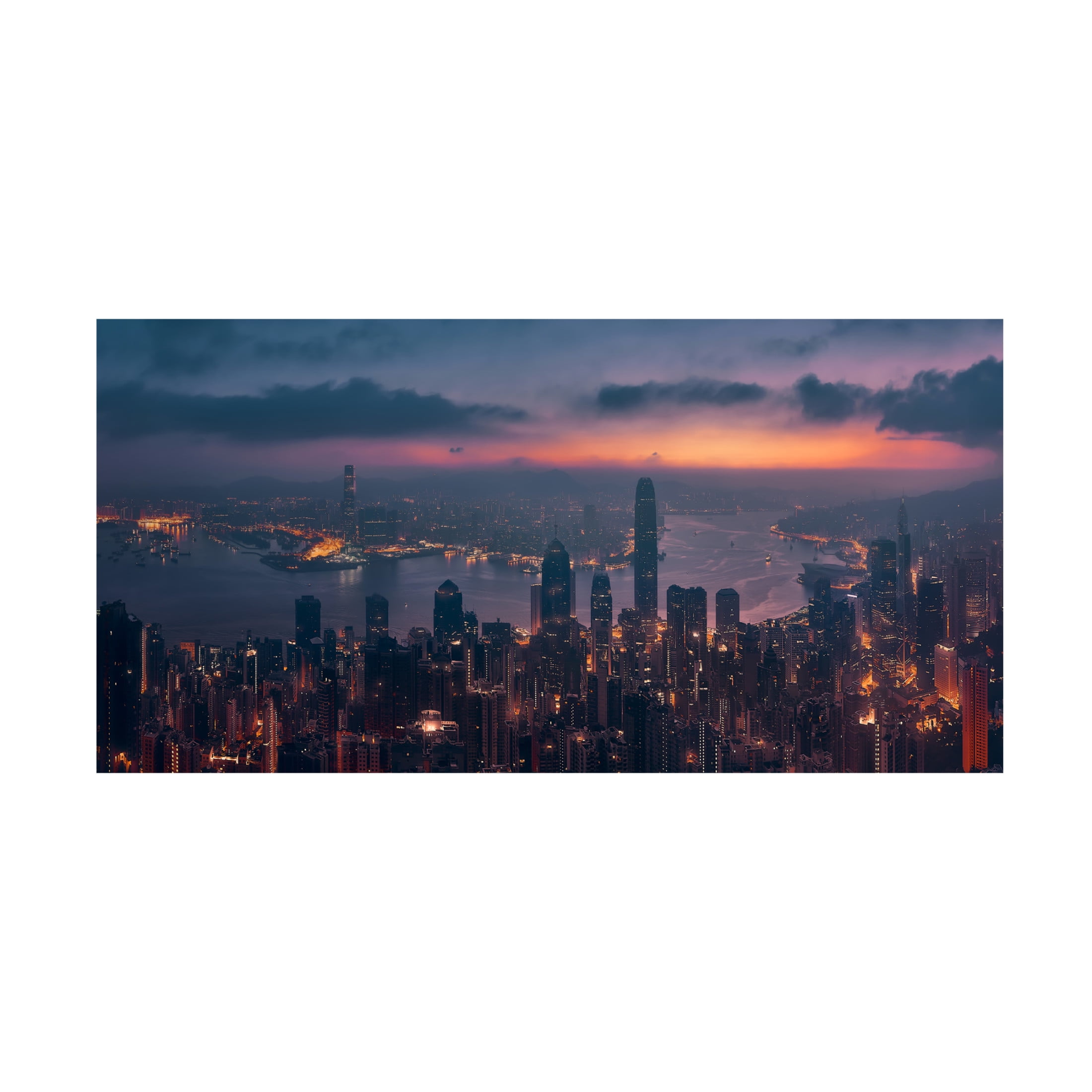 Canvas Wall Art - Javier De La 'Sunrising Hong Kong' Wall Art for Living Room, Bedroom, or Office D?cor by Trademark Fine Art - 19 x 10 Inches