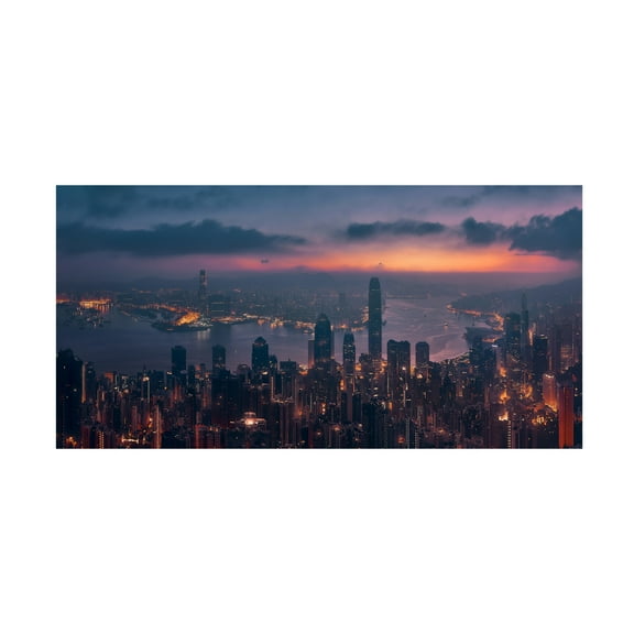 Canvas Wall Art - Javier De La 'Sunrising Hong Kong' Wall Art for Living Room, Bedroom, or Office D?cor by Trademark Fine Art - 19 x 10 Inches