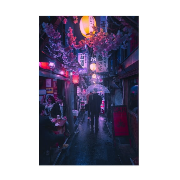 Canvas Wall Art - Javier De La 'Tokyo Blue Rain' Wall Art for Living Room, Bedroom, or Office Décor by Trademark Fine Art - 12 x 19 Inches