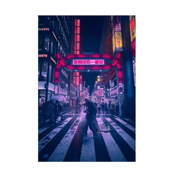 Canvas Wall Art - Javier De La 'Tokyo Blue Rain' Wall Art for Living Room, Bedroom, or Office Décor by Trademark Fine Art - 12 x 19 Inches