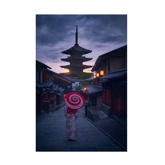 Canvas Wall Art - Javier De La 'Walking Kyoto' Wall Art for Living Room, Bedroom, or Office Décor by Trademark Fine Art - 22 x 32 Inches