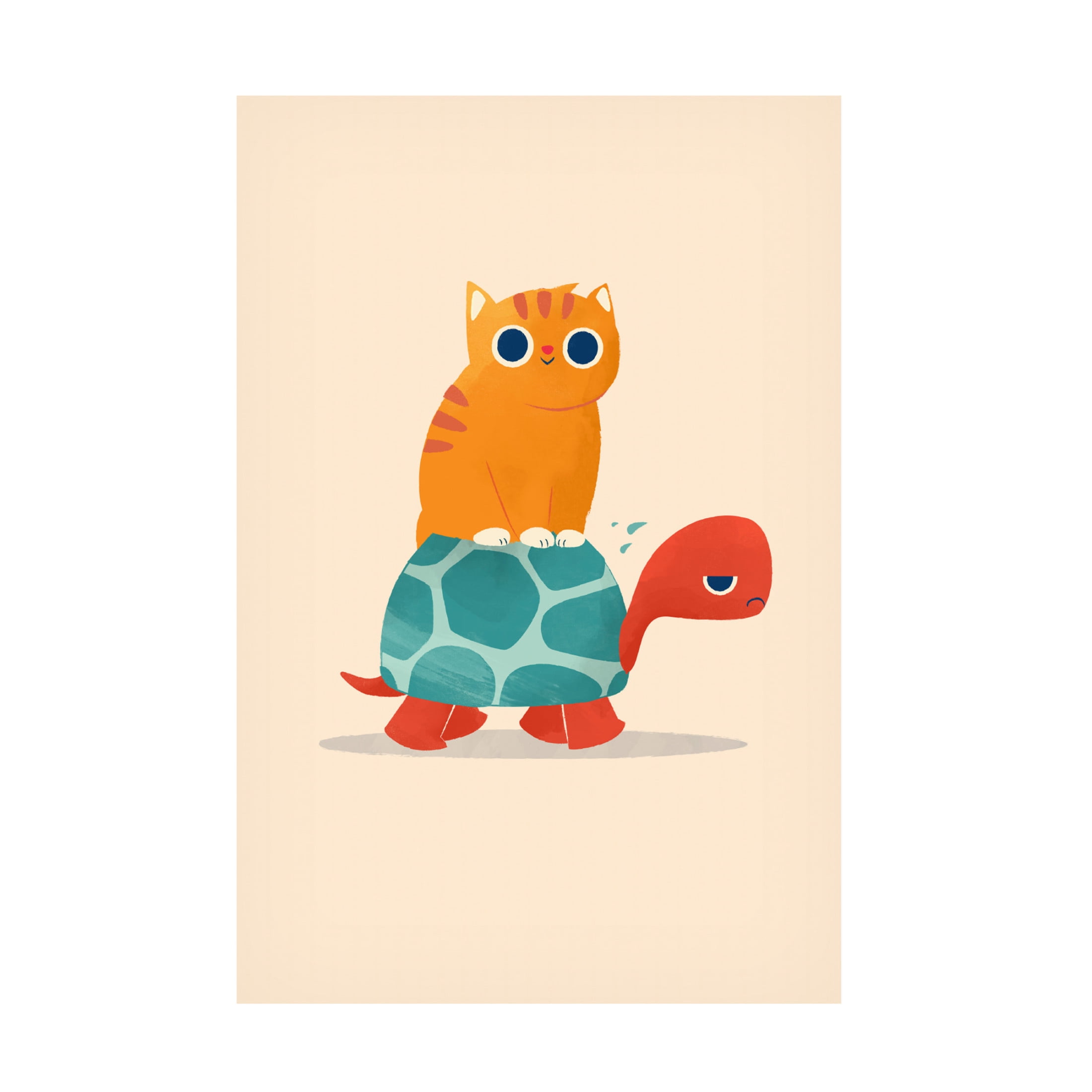 Canvas Wall Art - Jay Fleck 'Fat Cat Rides Turtle' Wall Art for Living Room, Bedroom, or Office Décor by Trademark Fine Art - 12 x 19 Inches