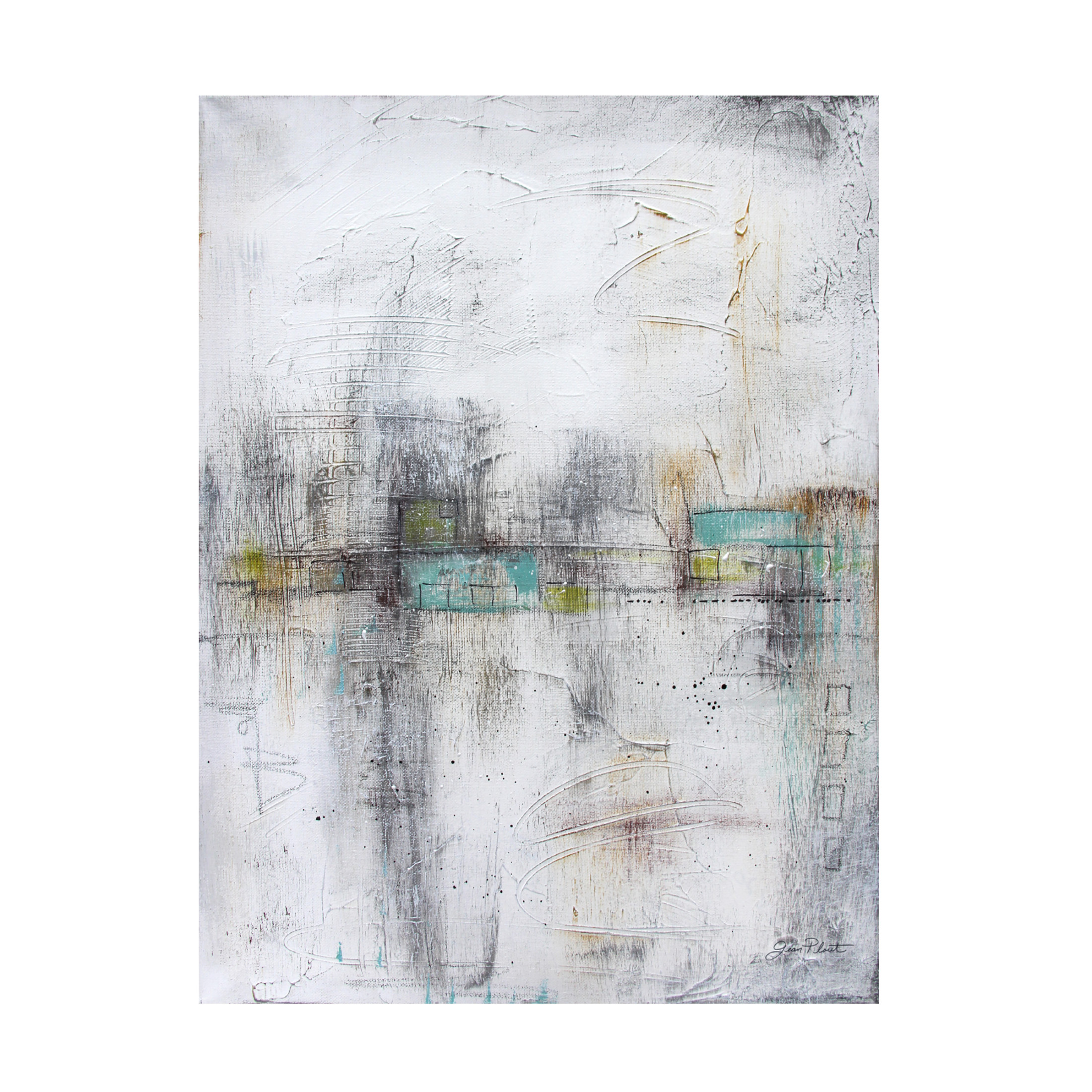 Canvas Wall Art - Jean Plout 'Abstract Aqua Horizon B' Wall Art for Living Room, Bedroom, or Office Décor by Trademark Fine Art - 18 x 24 Inches