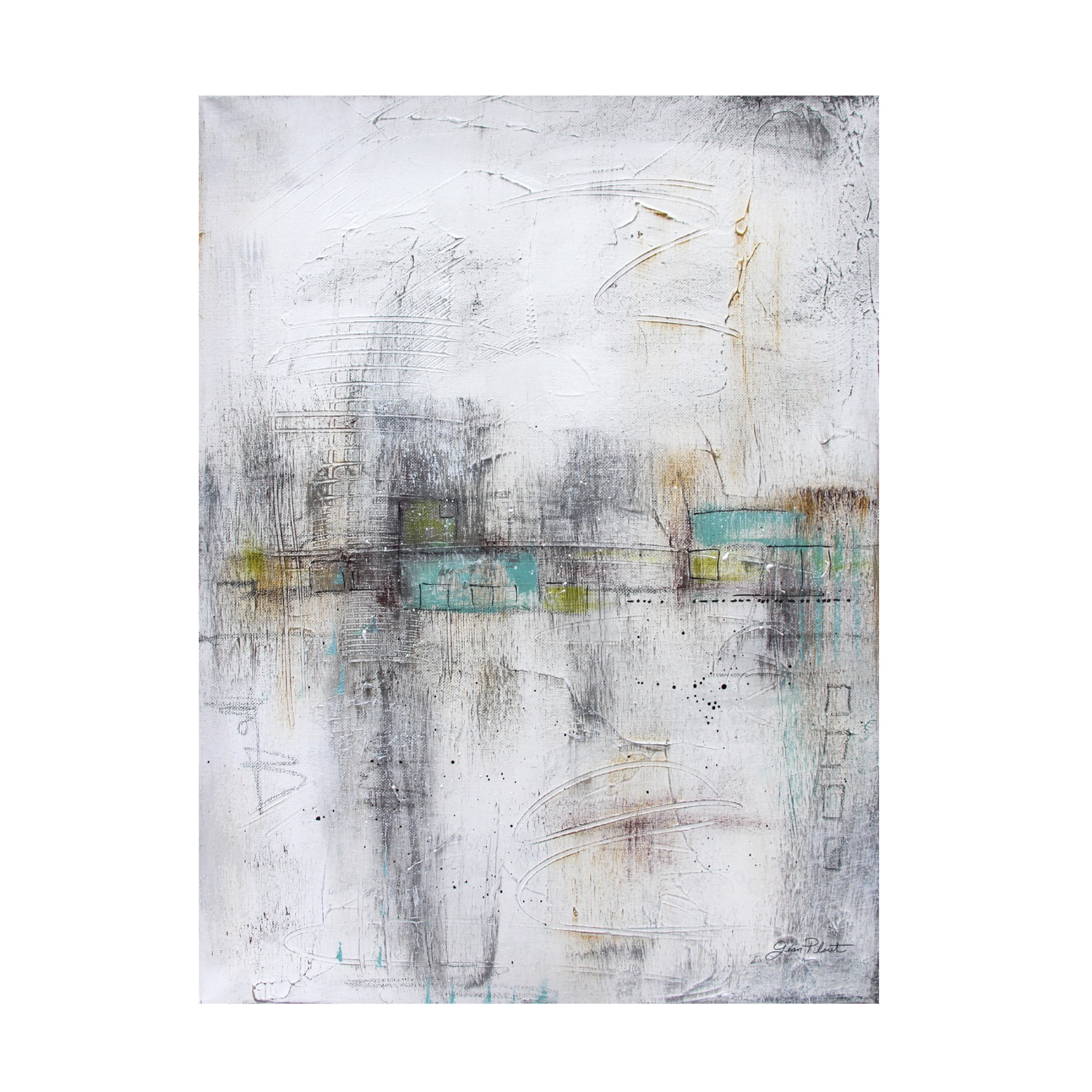 Canvas Wall Art - Jean Plout 'Abstract Aqua Horizon B' Wall Art for Living Room, Bedroom, or Office Décor by Trademark Fine Art - 35 x 47 Inches