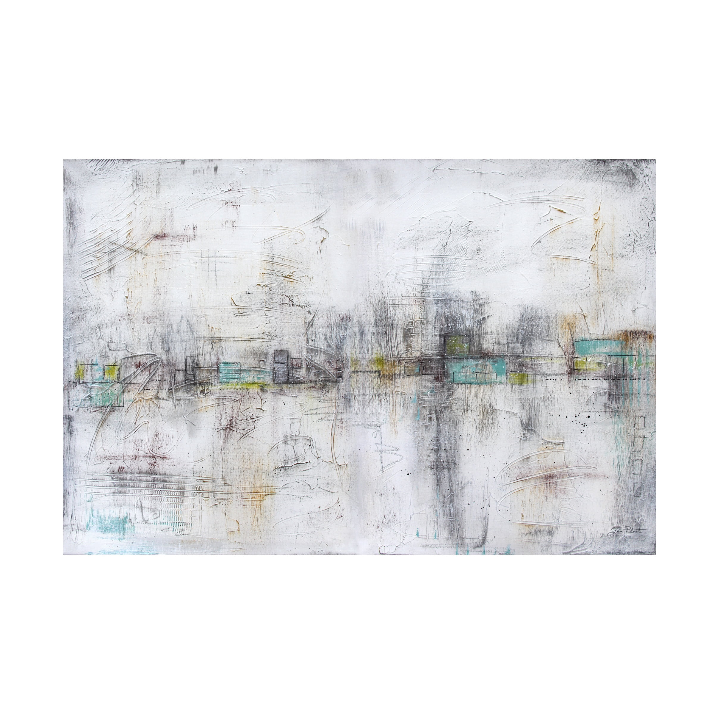 Canvas Wall Art - Jean Plout 'Abstract Aqua Horizon C' Wall Art for Living Room, Bedroom, or Office Décor by Trademark Fine Art - 24 x 16 Inches