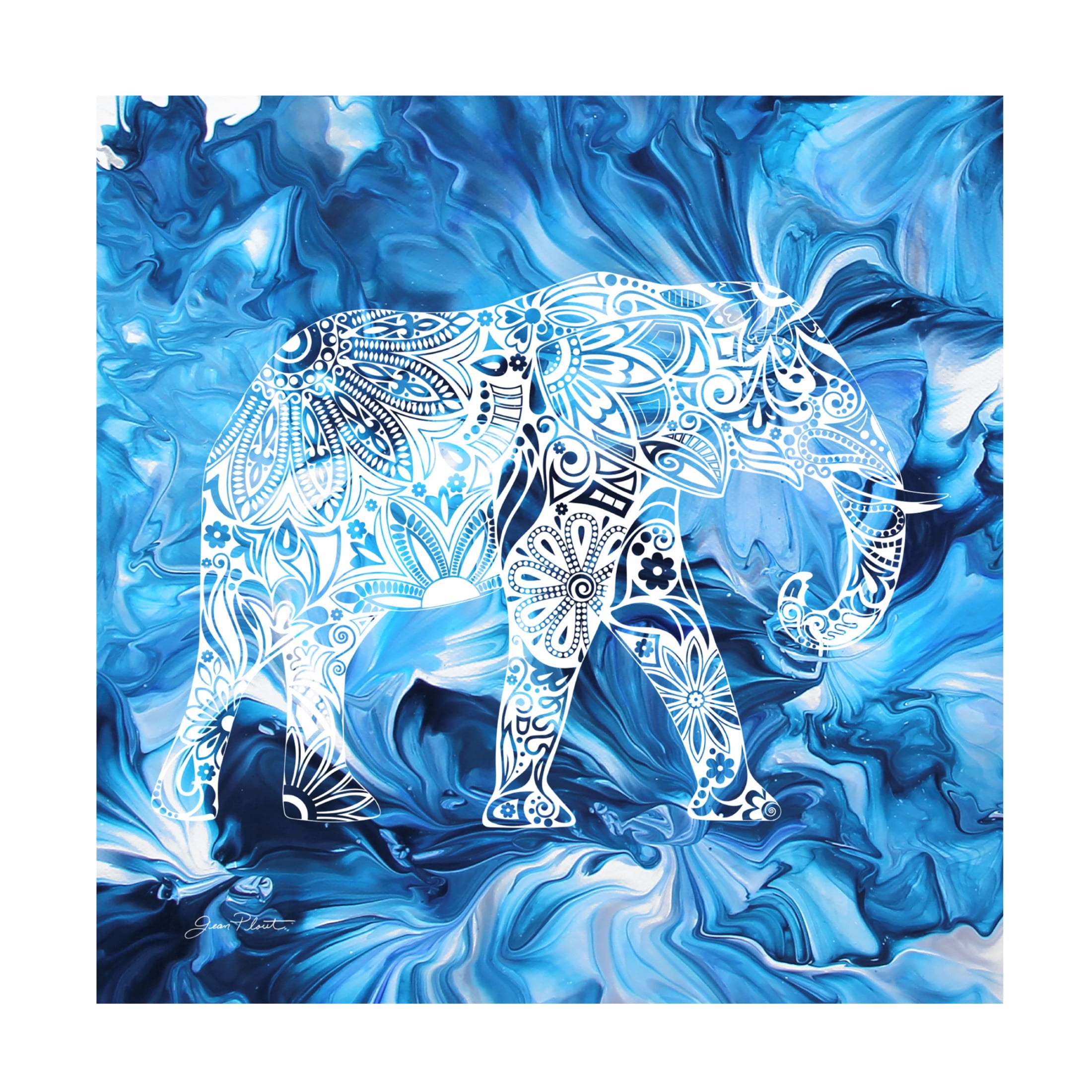 Canvas Wall Art - Jean Plout 'Abstract Elephant' Wall Art for Living Room, Bedroom, or Office Décor by Trademark Fine Art - 35 x 35 Inches